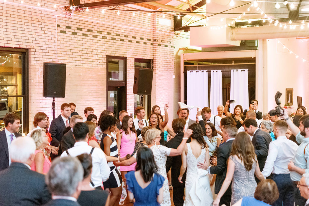 Liz + Trey Wedding at Market Hall Raleigh Uplighting All Around Raleigh DJ